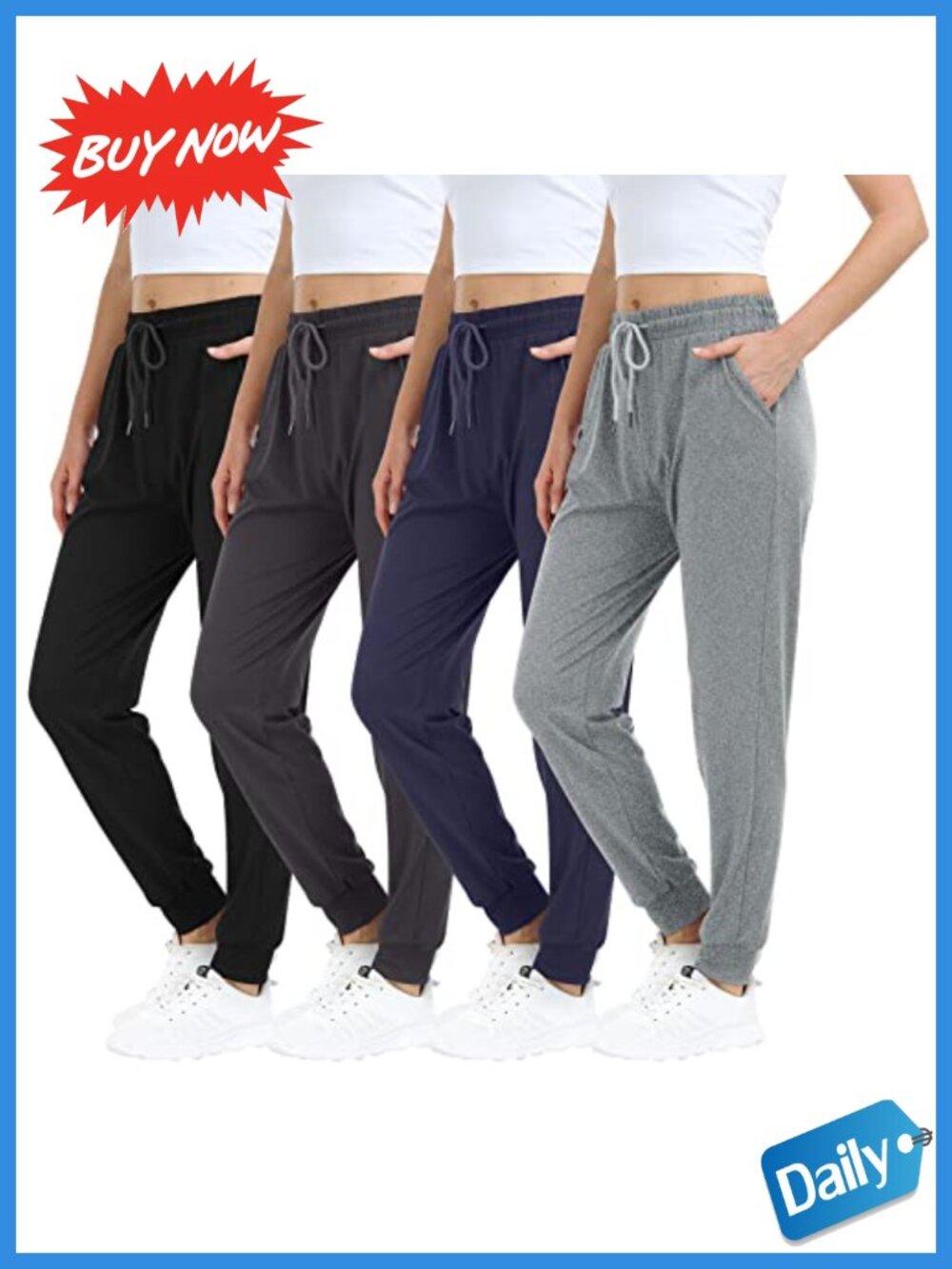 Lightweight Women's Sweatpants Joggers 4 Pack Soft Skin-Friendly Active Pants